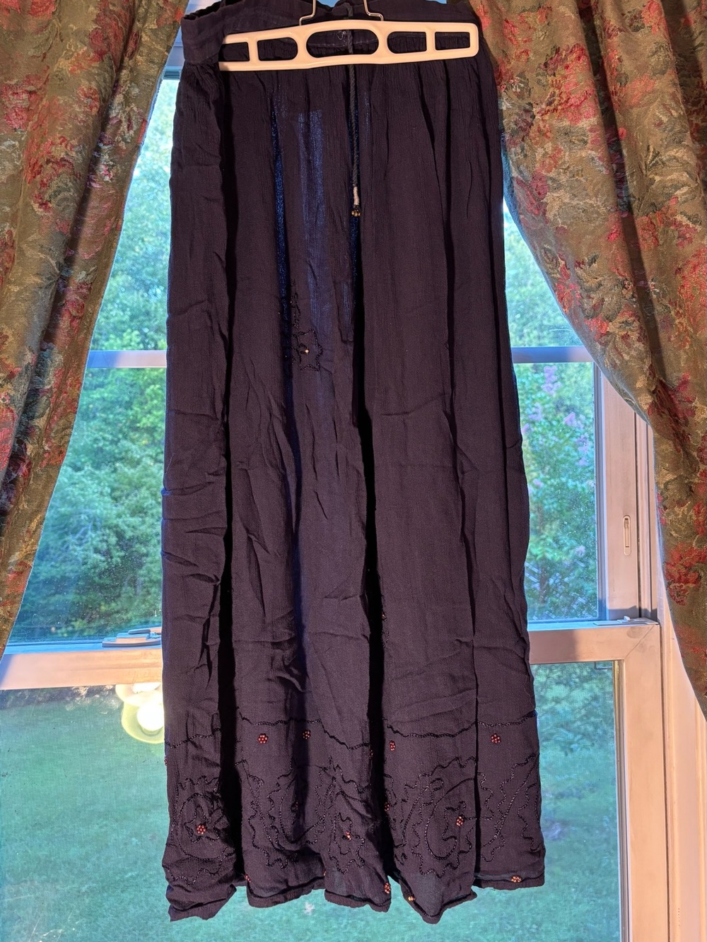 Basic Editions Navy Embroidered Maxi Skirt